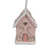 Clayre & Eef Kersthanger Gingerbread house 4x4x6 cm Roze Kunststof Kerstboomversiering Roze Kerstboomversiering