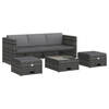 vidaXL 4-delige Loungeset met kussens poly rattan grijs