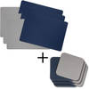 Jay Hill 6 Placemats + 6 Onderzetters Rechthoek - Vegan leer - Blauw / Grijs