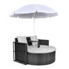 vidaXL Tuinbed met parasol poly rattan zwart