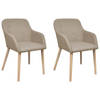 vidaXL Eetkamerstoelen 2 st stof en massief eikenhout beige