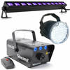 BeamZ Halloween set met Rookmachine met LED ijs effect, Blacklight bar en LED stroboscoop