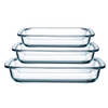 HGMD Ovenschalen Set - 3 Delig - 1L - 1,6L - 2,2L - Rechthoekig - Glas - Vaatwasserbestendig