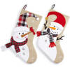 Set van 2 Grote 3D Kerstsokken - Sneeuwpop - Jute - 54 x 28 x 1.5 cm