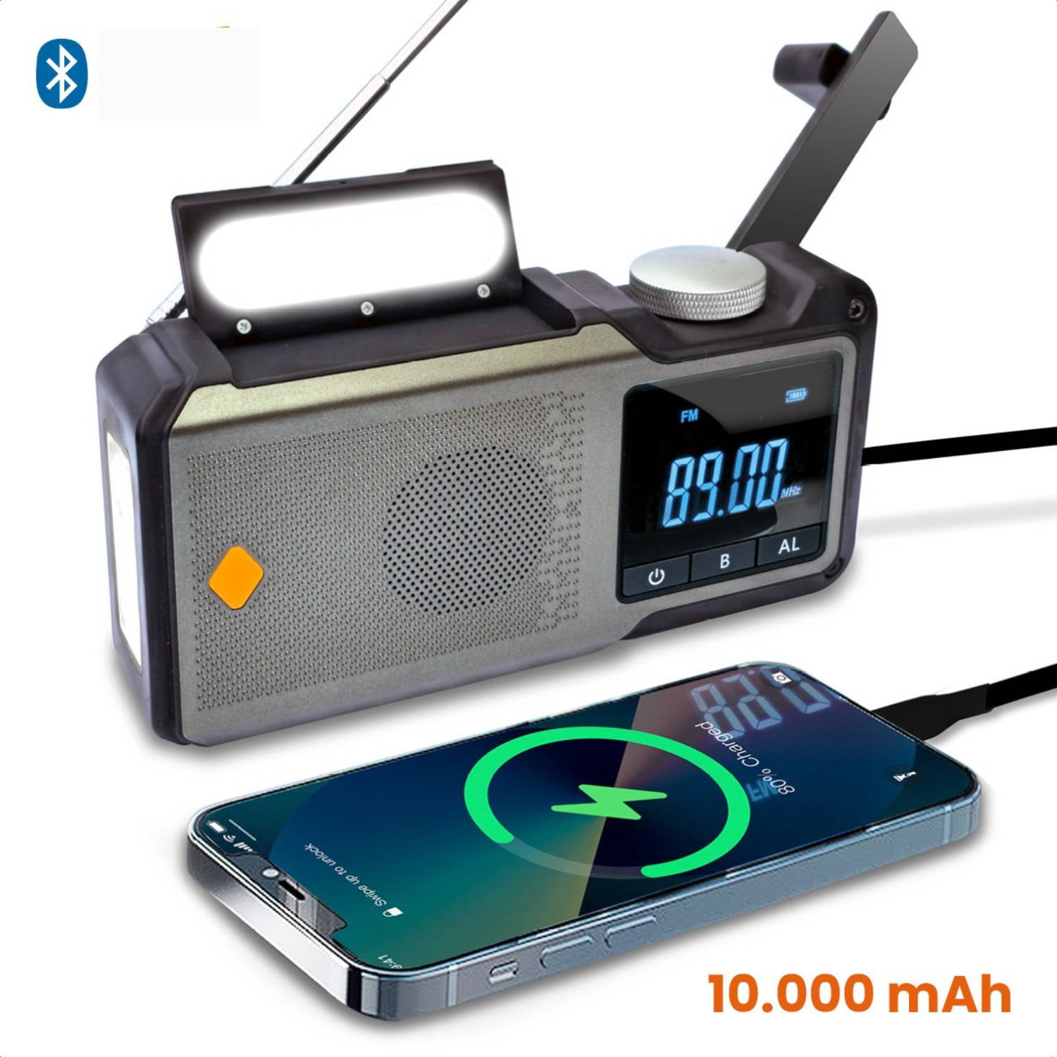 Goliving Noodradio - 17 x 9 x 4 cm - Draagbare Radio - Powerbank Zaklamp Oplaadbaar - Digitale Wekker - Bluetooth