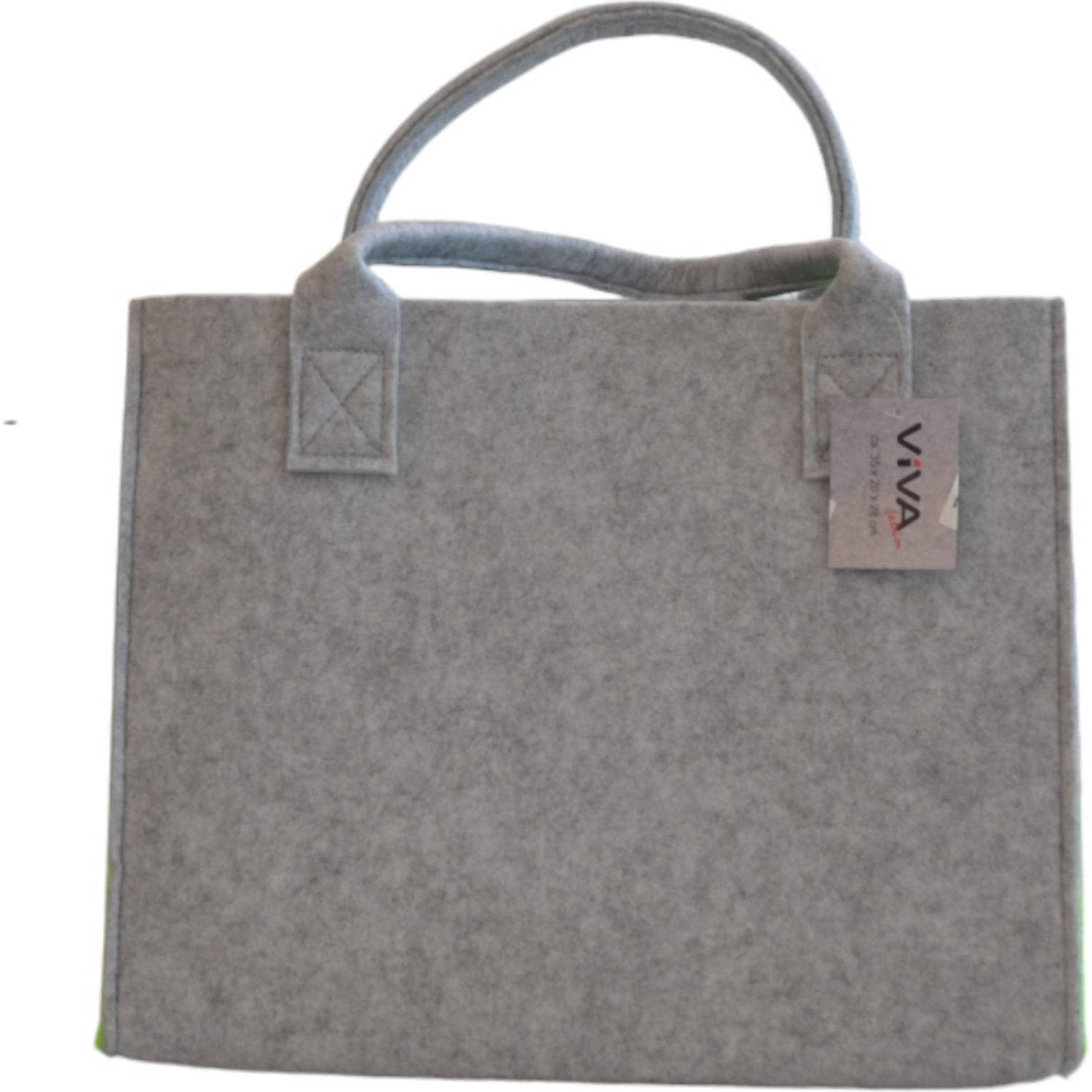 Boodschappentas Vilt - Grijs / Groen - 35 x 20 x 28 cm - Vilten tas - Stevige tas - Goodiebag - Shopper - Handtas