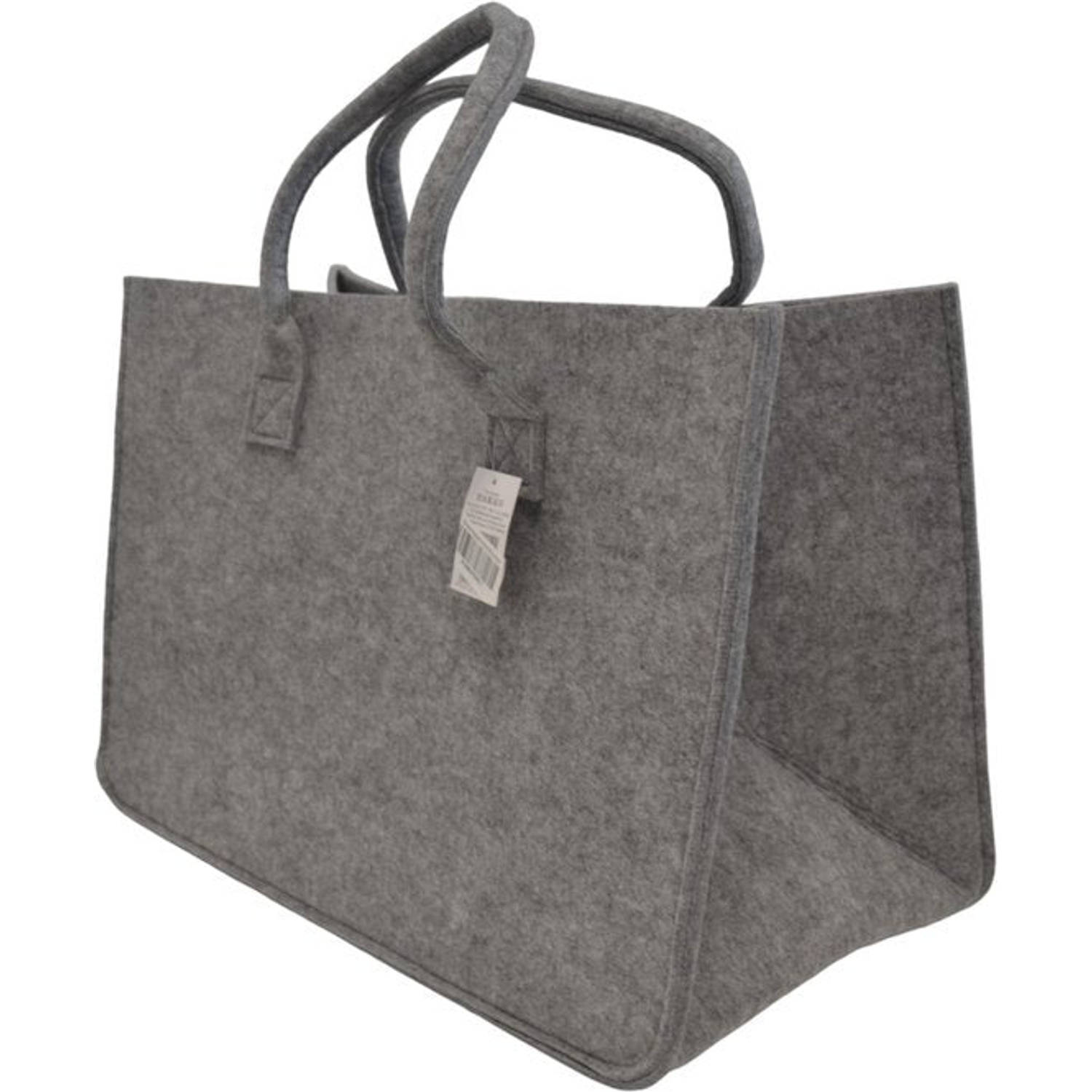 Opbergmand Haardhout - Licht Grijs - 50 x 34 x 27 cm - Boodschappentas Vilt - Opbergtas voor Haardhout - Big Shopper - Extra Verstevigde Handvatten