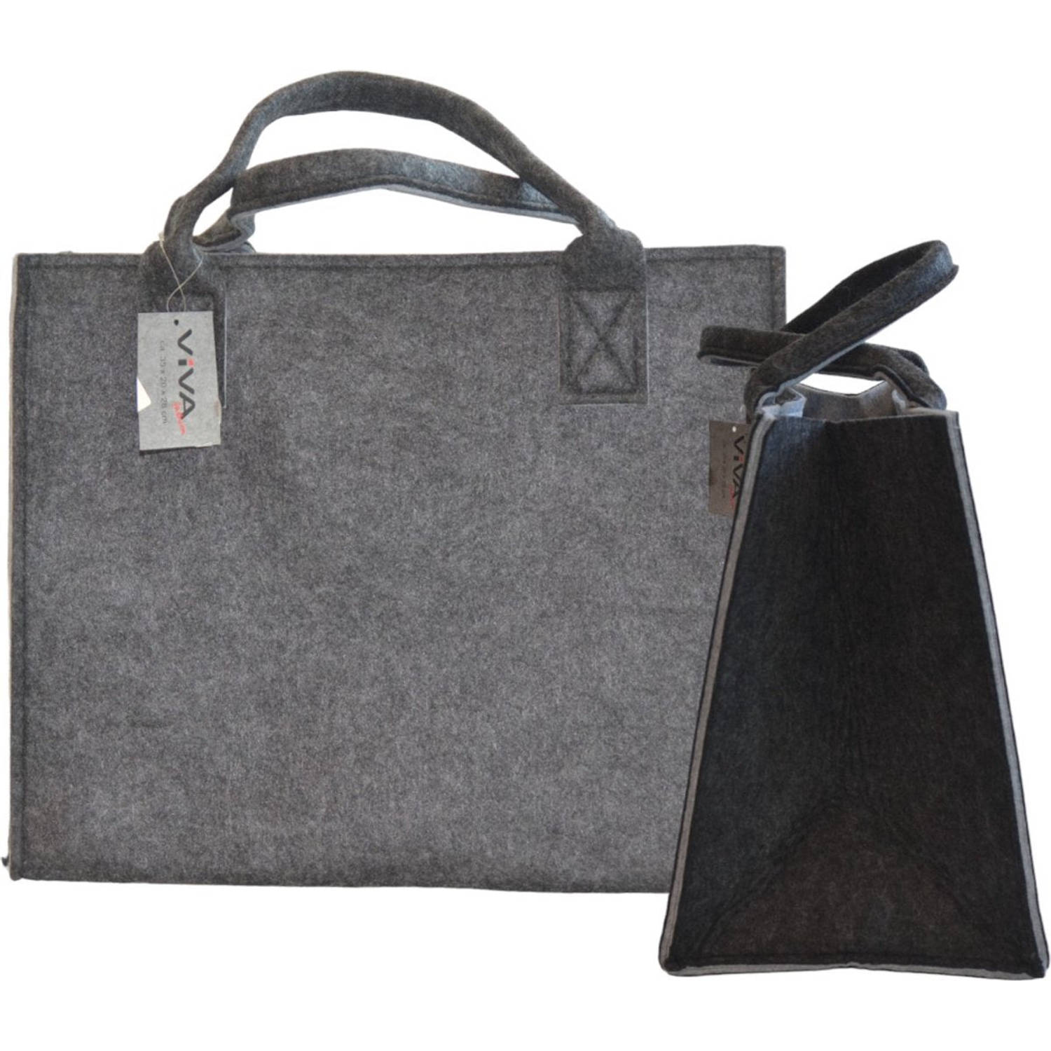 Boodschappentas Vilt - Donker Grijs / Zwart - 35 x 20 x 28 cm - Vilten tas - Stevige tas - Goodiebag - Shopper - Handtas