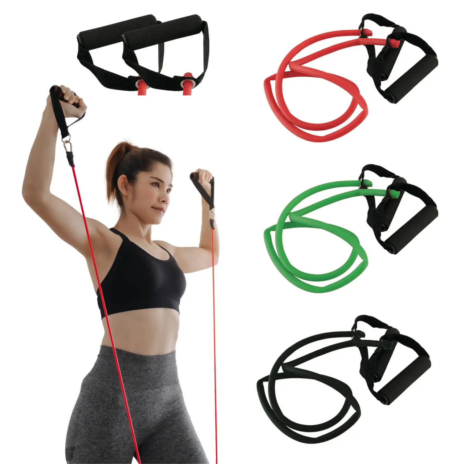 Toorx Fitness Weerstandsband met Grip Set: Rood, Groen, Zwart