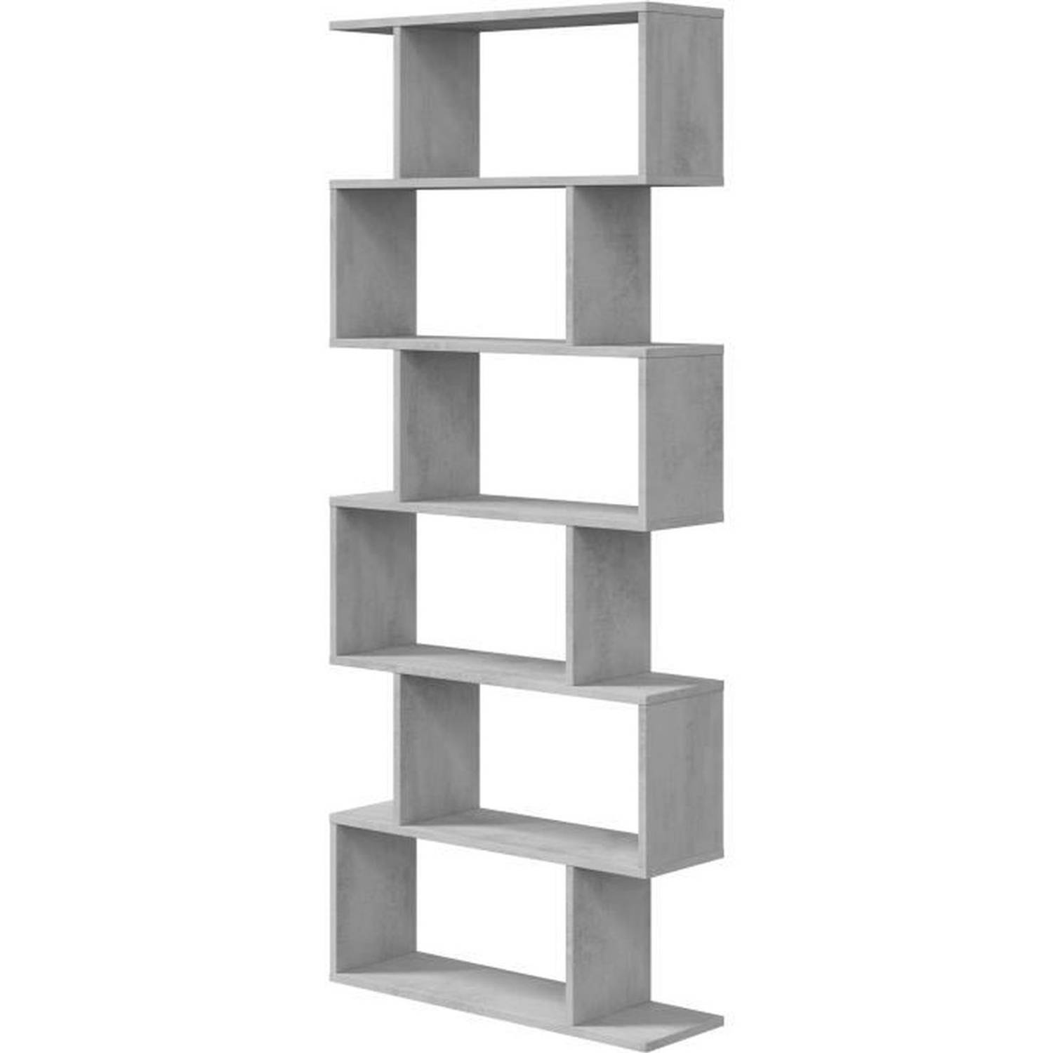 ATHENA Plank Boekenkast Betongrijs 6 nissen 192x80x24 cm