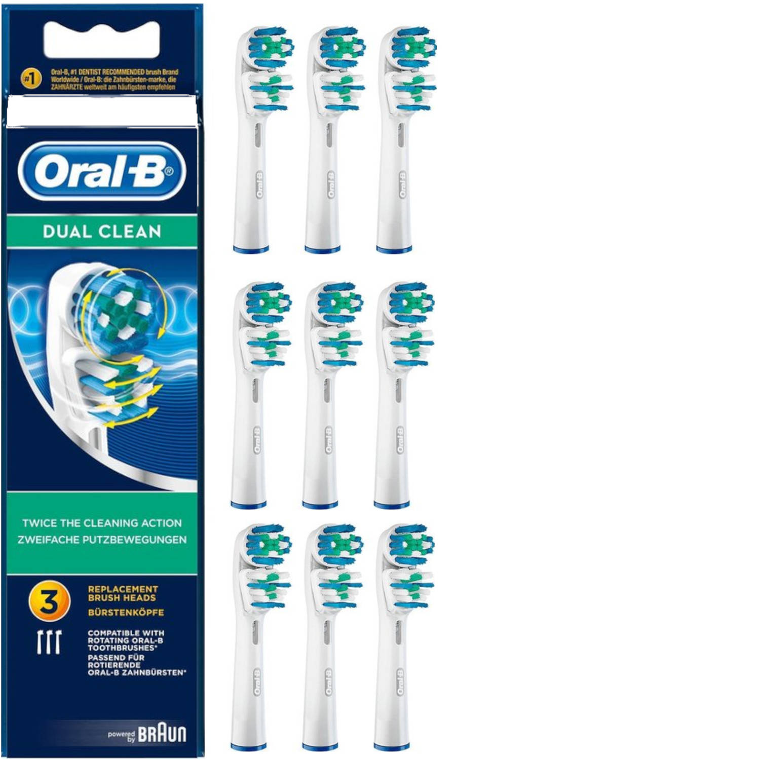 Oral B refill opzetborstels Dual Clean 9 pak - 3x3 stuks - Voordeelverpakking