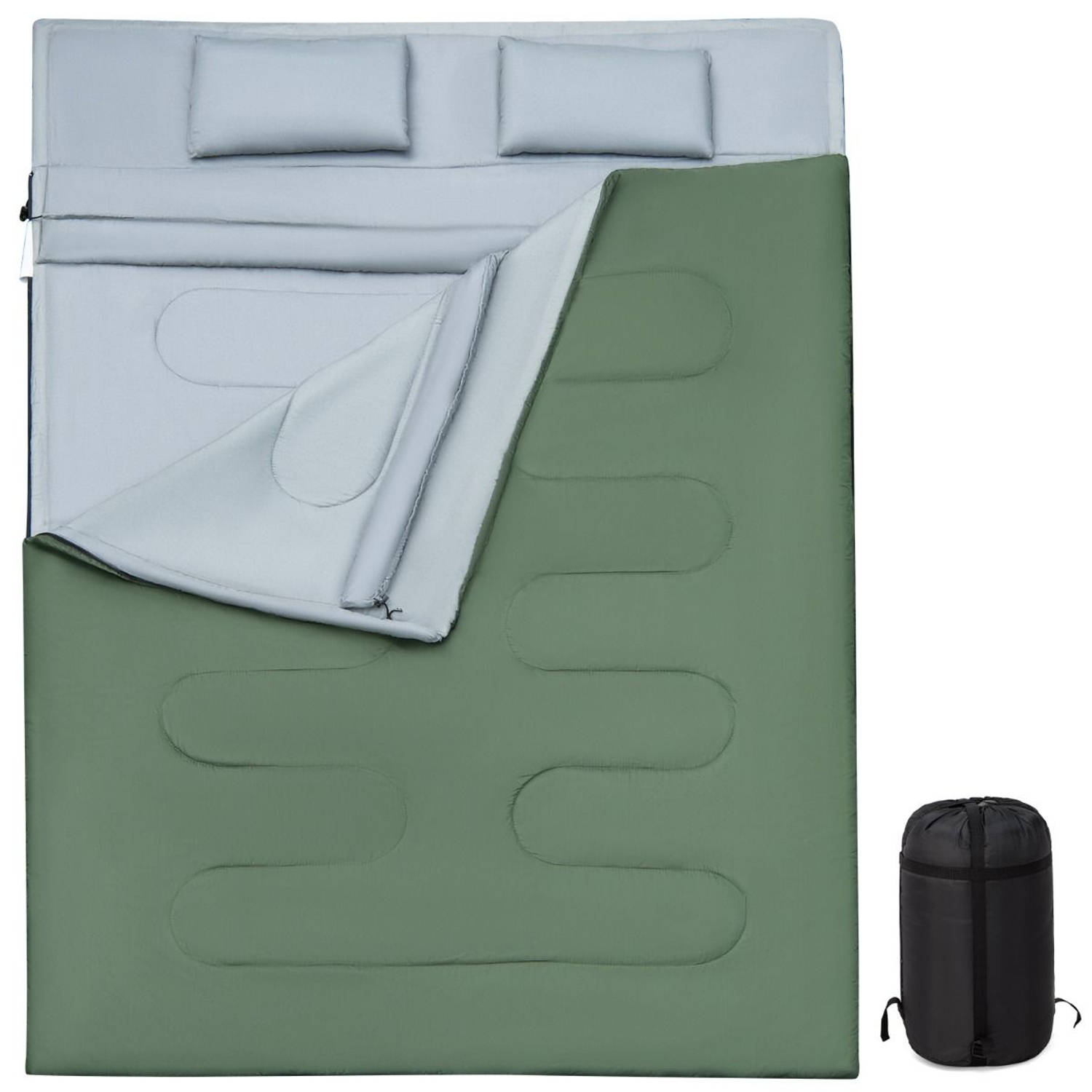 Costway Dubbele 2-in-1 Waterdichte Slaapzak Voor 2-personen 220x150 cm Groen