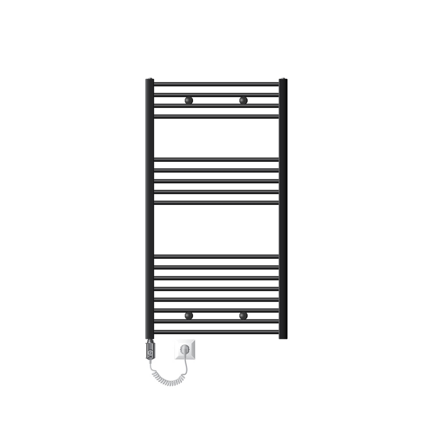 Elektrische badkamerradiator met verwarmingselement 1200W 750x1200 mm antraciet gebogen met zijaansluiting LuxeBath