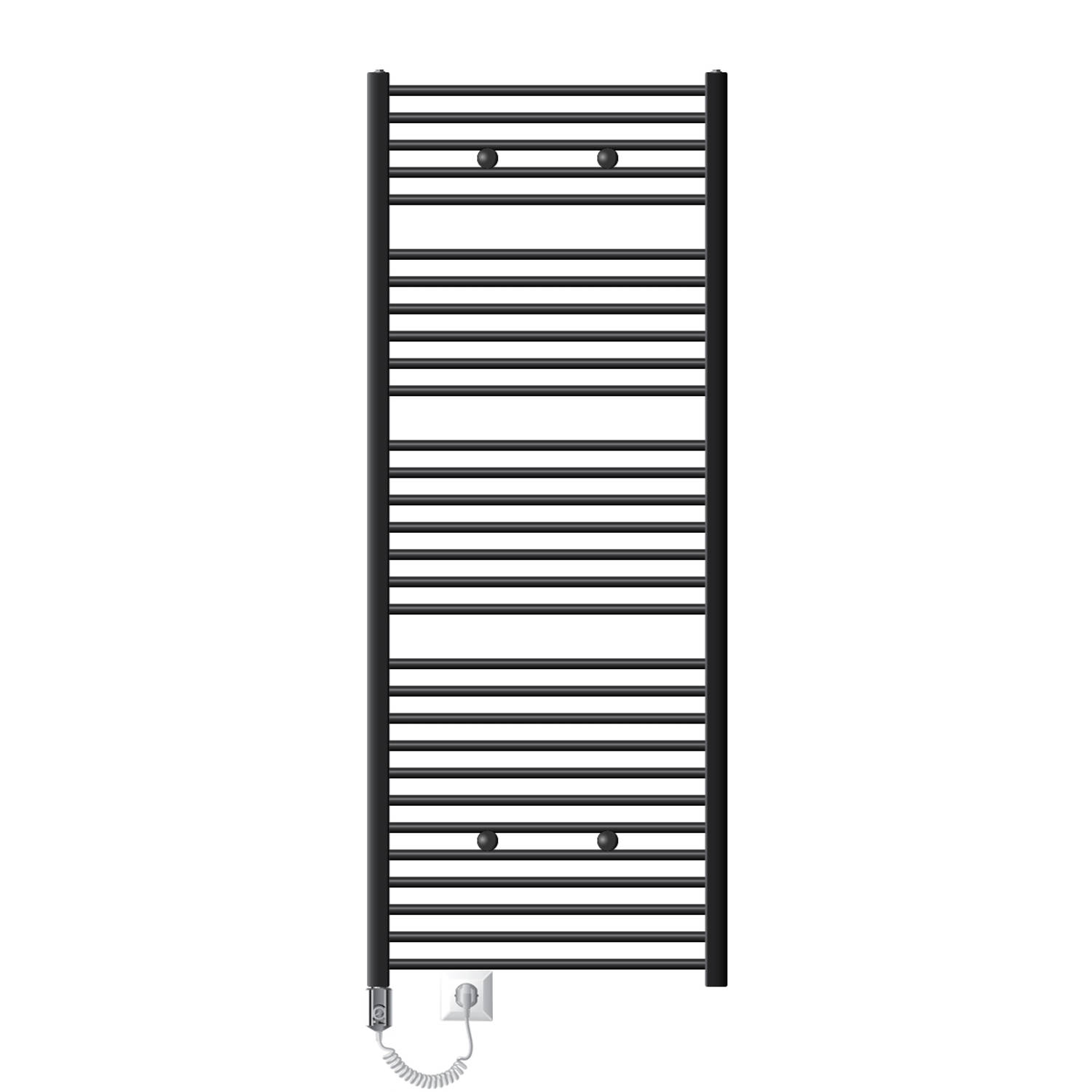 Elektrische badkamerradiator met verwarmingselement 1200W 750x1800 mm antraciet gebogen met zijaansluiting LuxeBath