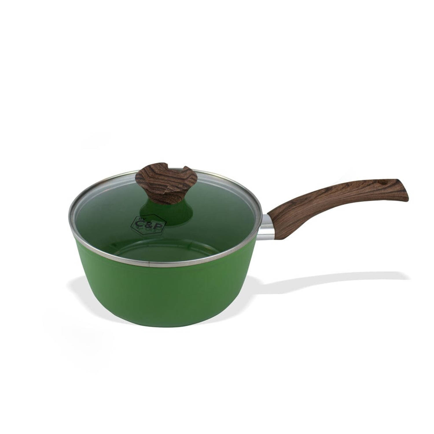 BY C&P - Go Green Steelpan met deksel 18 cm groen - Inductie - PFAS vrij - Vaatwasser geschikt