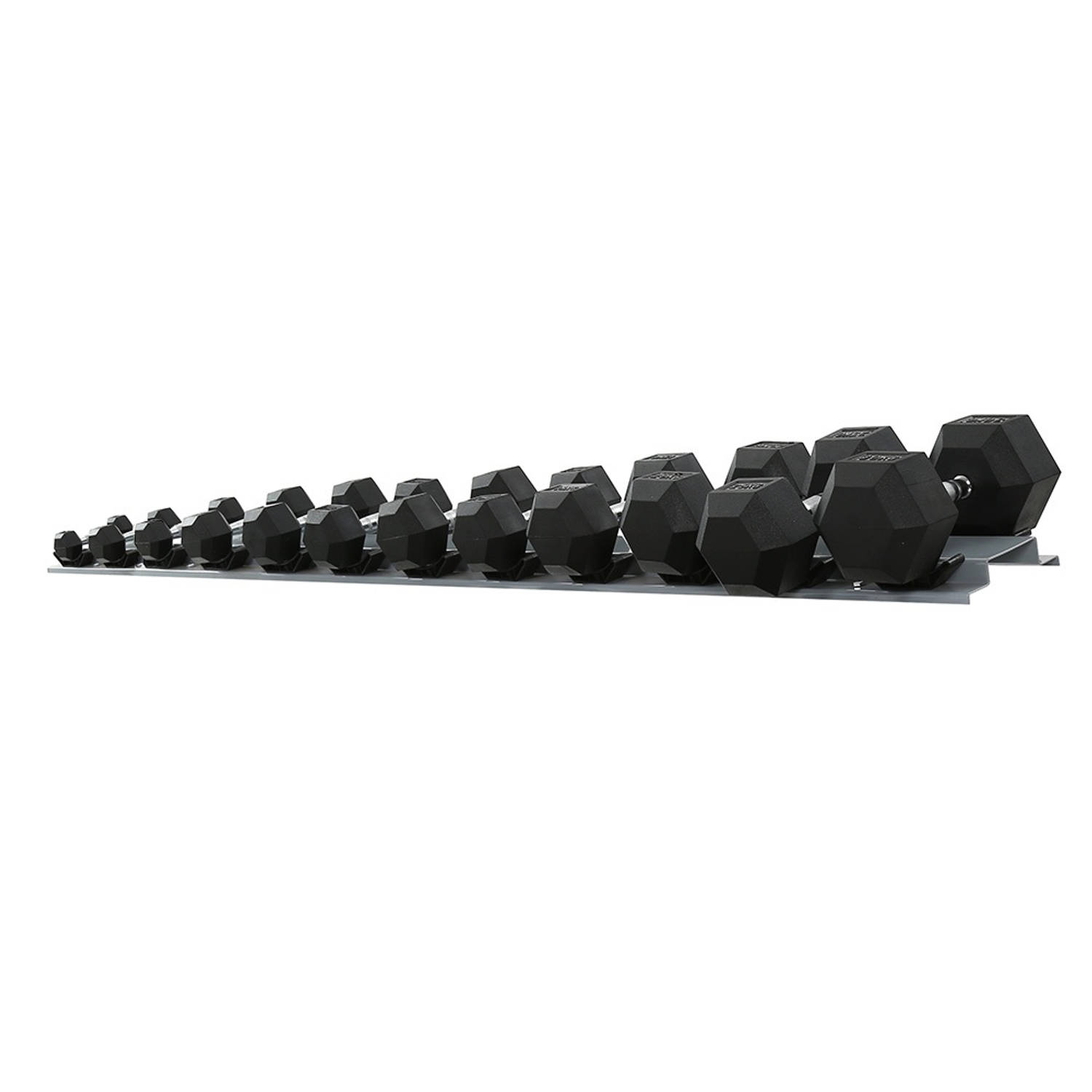 ForzaFit Dumbbell set hexagon - zwart rubber – 12 stuks - 143 kg