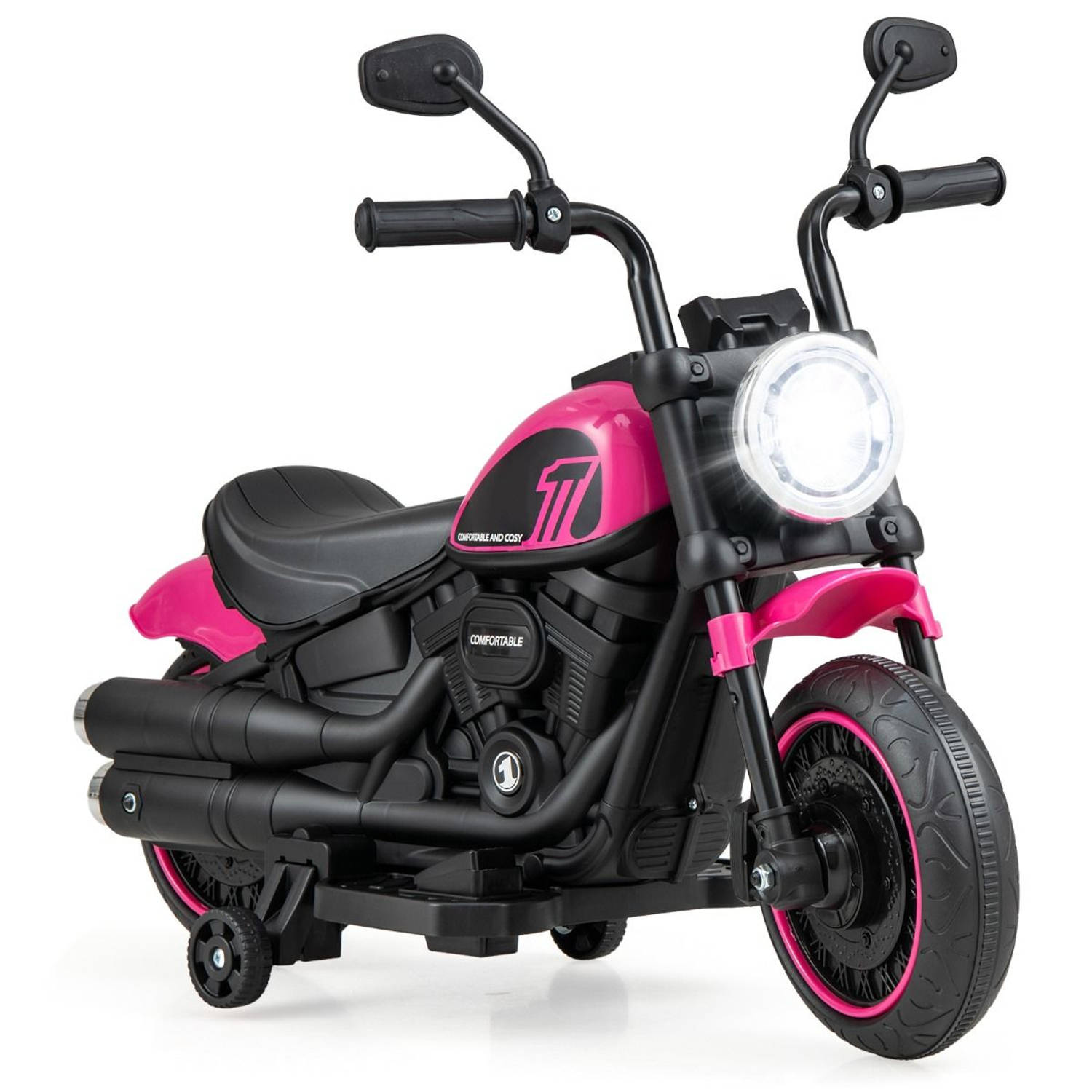 Costway Elektrische Motorfiets Chopper voor Kinderen 6V 1,5-2,5 km/u Roze - Accuvoertuig