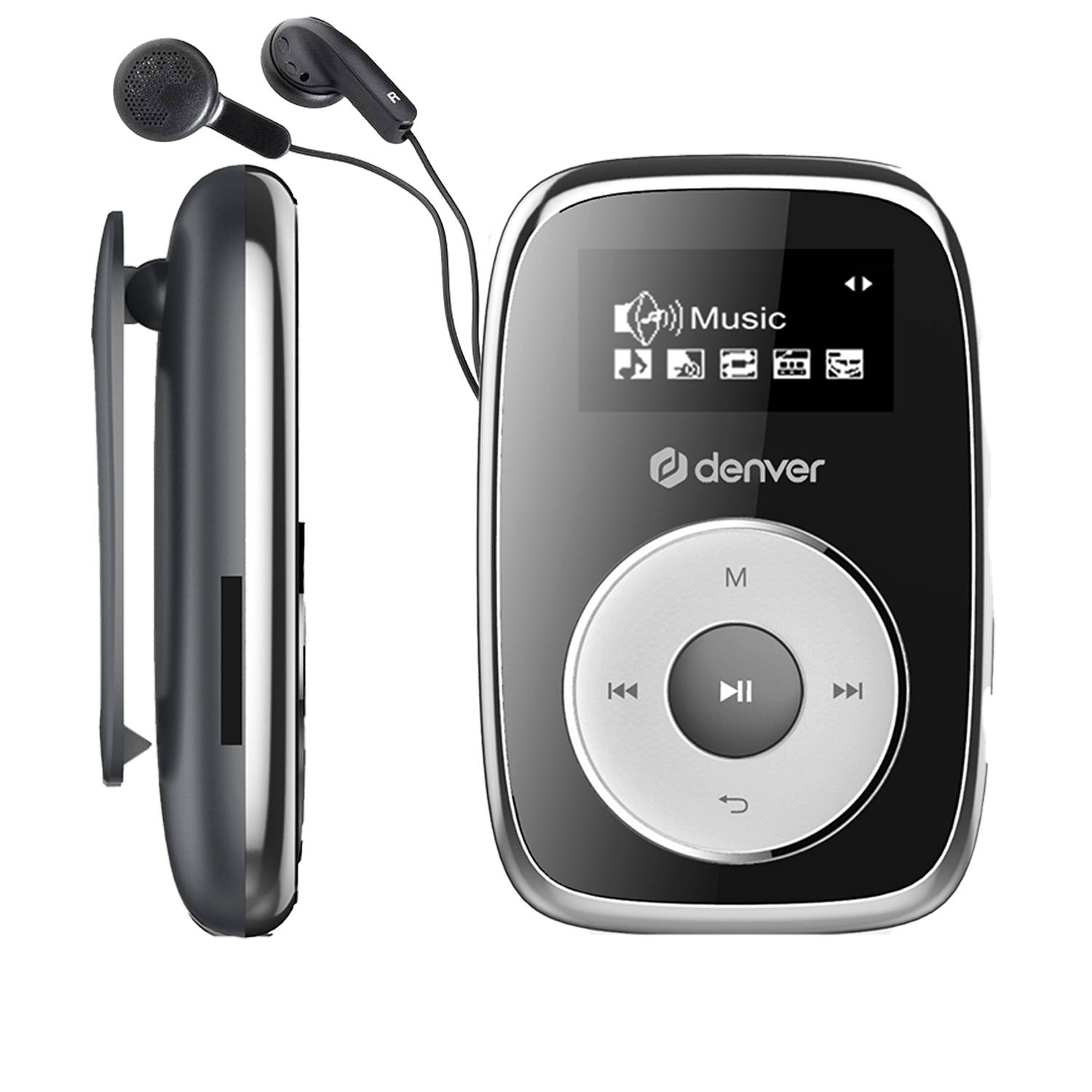 Denver MP3 Speler Incl. Oordopjes - 32GB - Shuffle modus - Kinderen & Volwassenen - Bevestigingsclip - AUX - MicroSD - MPS316 - Zwart