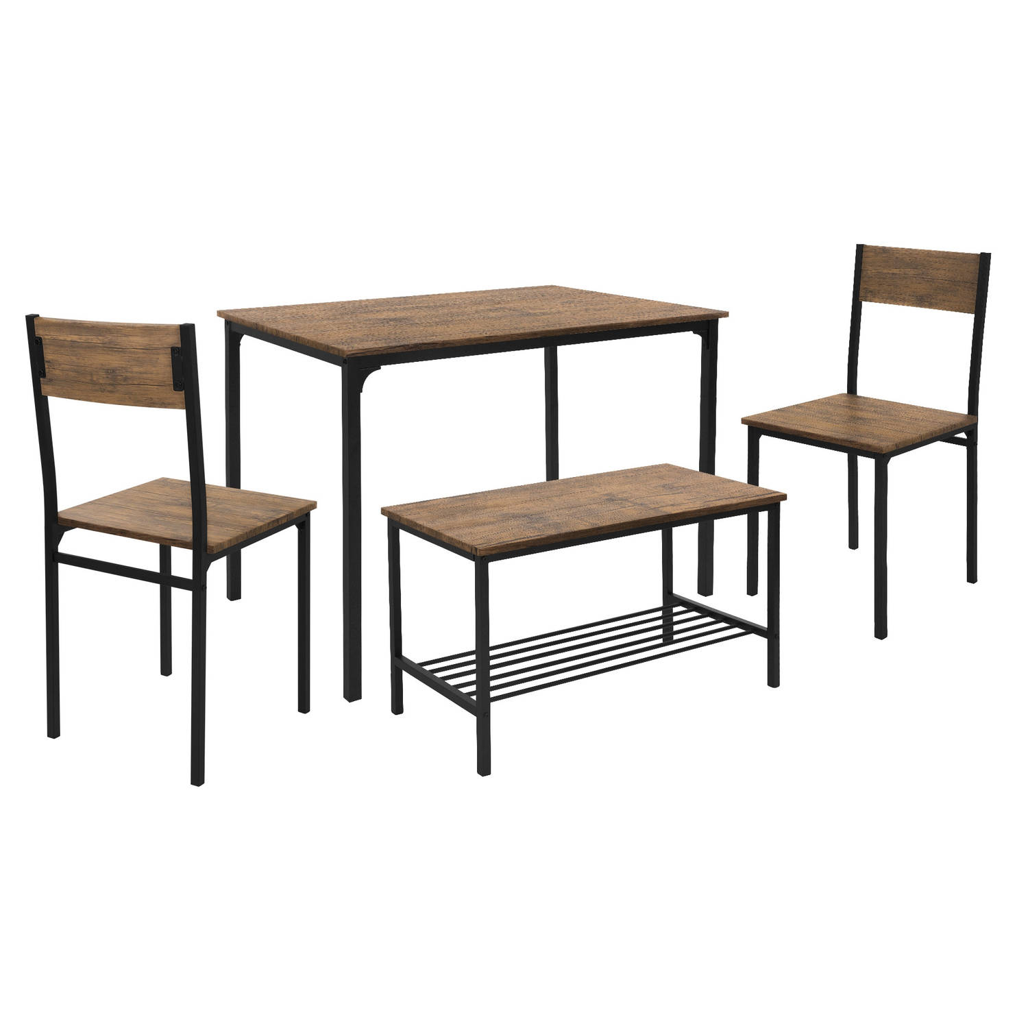 Eetkamerset met bank 4-delig met eettafel en stoelen rustiek eiken stalen frame ML design