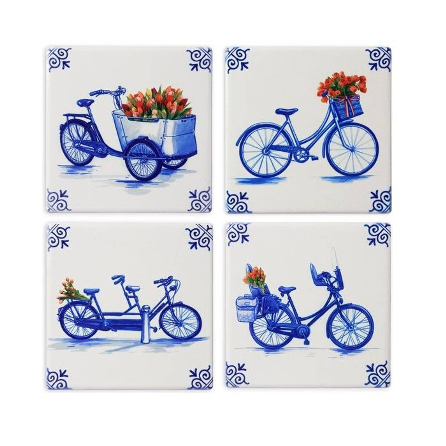 Onderzetters Delfts blauw fiets 4 stuks