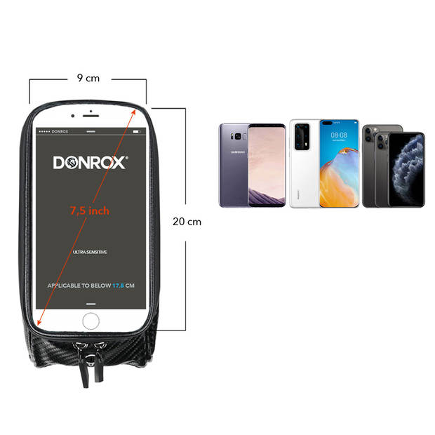 Donrox Ride F500 Carbon - Fietstas + telefoonhouder voor de F511 & F522