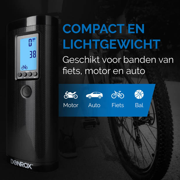 Donrox Ride F511 - Draagbare compressor bandenpomp fiets + Inclusief Fietstas Carbon