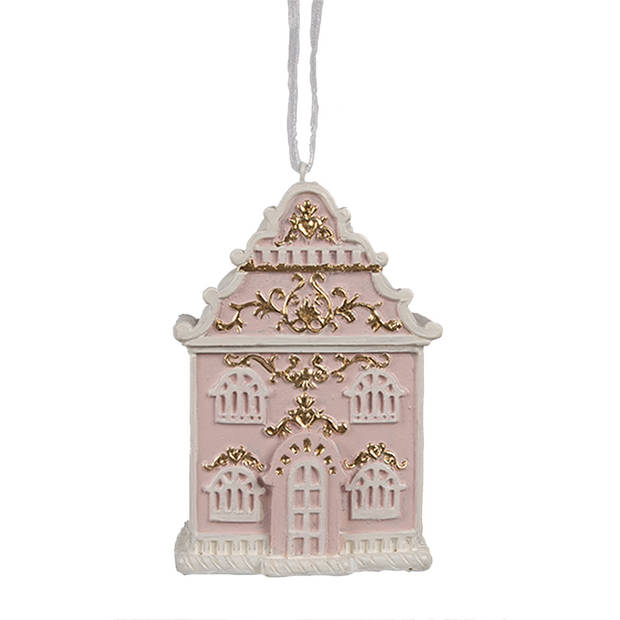 Clayre & Eef Kersthanger Gingerbread house 6x4x9 cm Roze Kunststof Kerstboomversiering Roze Kerstboomversiering