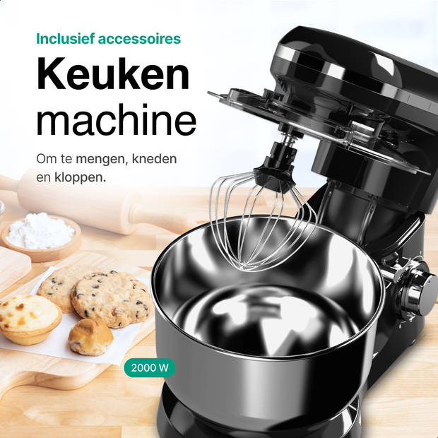 Vivid Green Keukenmachine 2000W - Keukenrobot - Foodprocessor - Keukenmixer met RVS Mengkom - Incl. 5 Accessoires - 6.2L