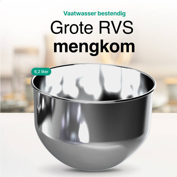 Vivid Green Keukenmachine 2000W - Keukenrobot - Foodprocessor - Keukenmixer met RVS Mengkom - Incl. 5 Accessoires - 6.2L