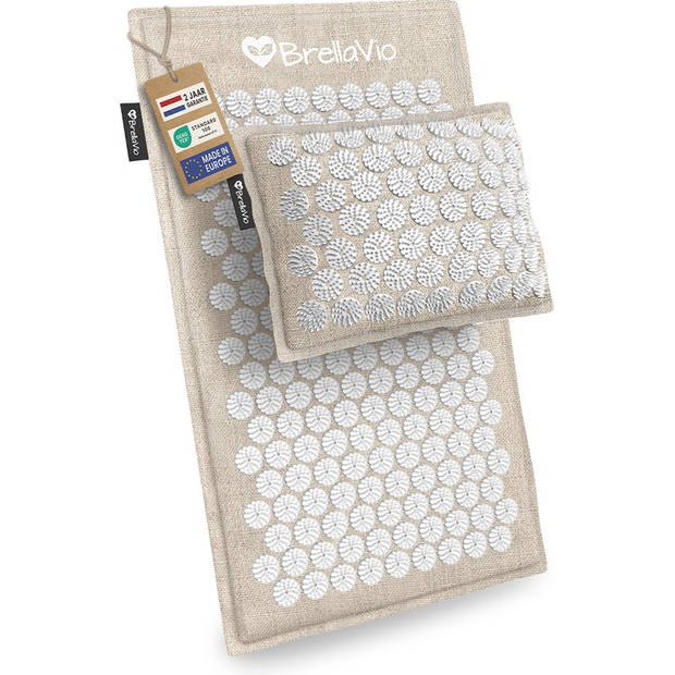 BrellaVio Spijkermat Set Premium - Eco/Wit - Inclusief Spijkerkussen en Opbergtas - Acupressuur Mat - Shakti Massage