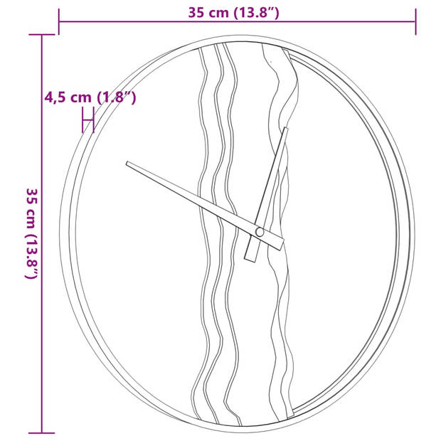 vidaXL Wandklok Ø35 cm ijzer en eikenhout bruin