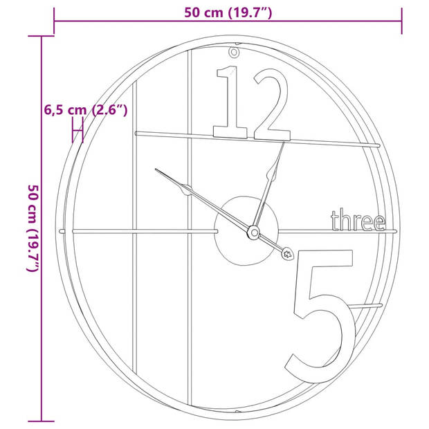 vidaXL Wandklok Ø50 cm ijzer goudkleurig