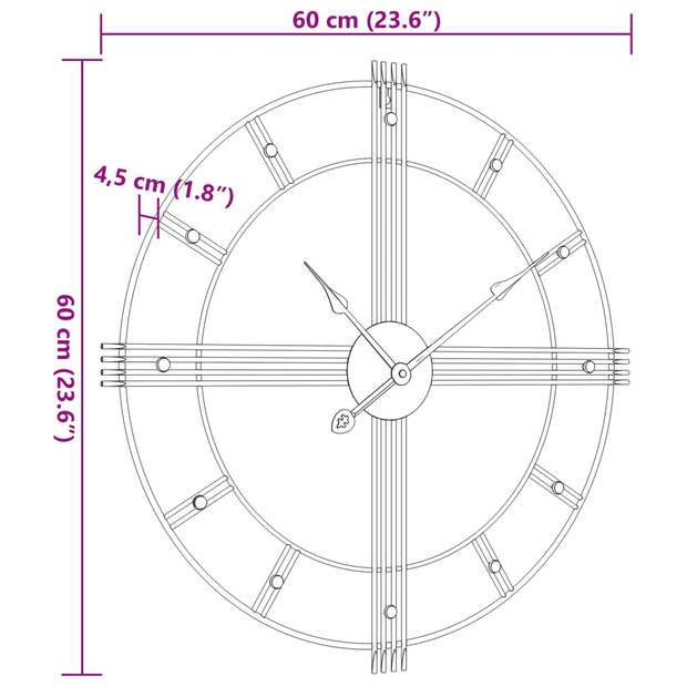 vidaXL Wandklok Ø60 cm ijzer zwart