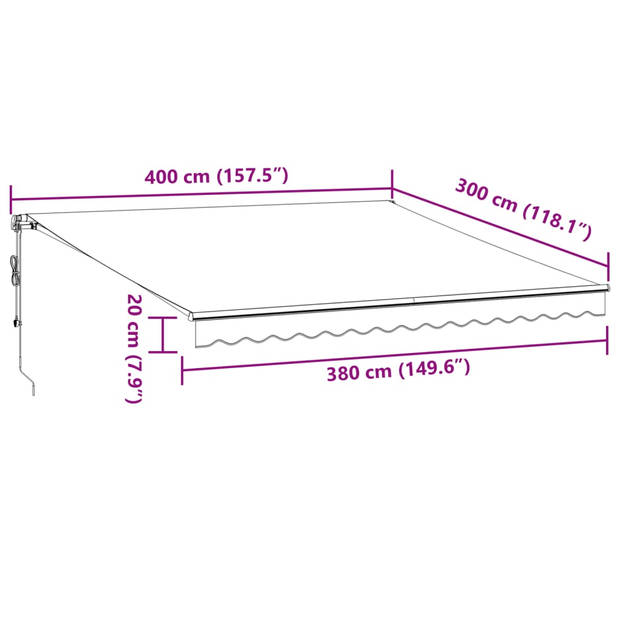 vidaXL Luifel automatisch uittrekbaar 400x300 cm antraciet en wit