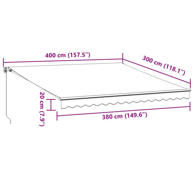 vidaXL Luifel handmatig uittrekbaar 400x300 cm antracietkleurig en wit