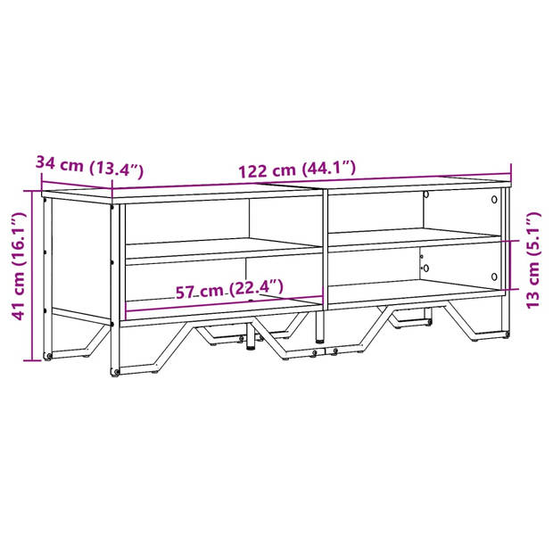 vidaXL Tv-meubel 122x34x41 cm bewerkt hout grijs sonoma eikenkleurig