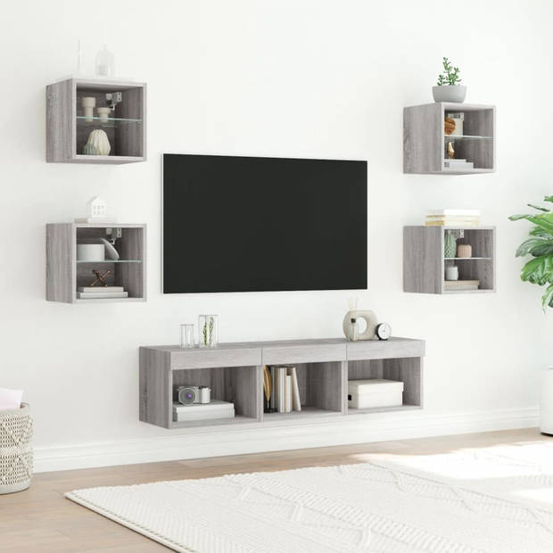 vidaXL 7-delige Tv-wandmeubelset met LED bewerkt hout grijs sonoma