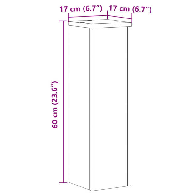 vidaXL Plantenstandaard 2 st 17x17x60 cm bewerkt hout zwart