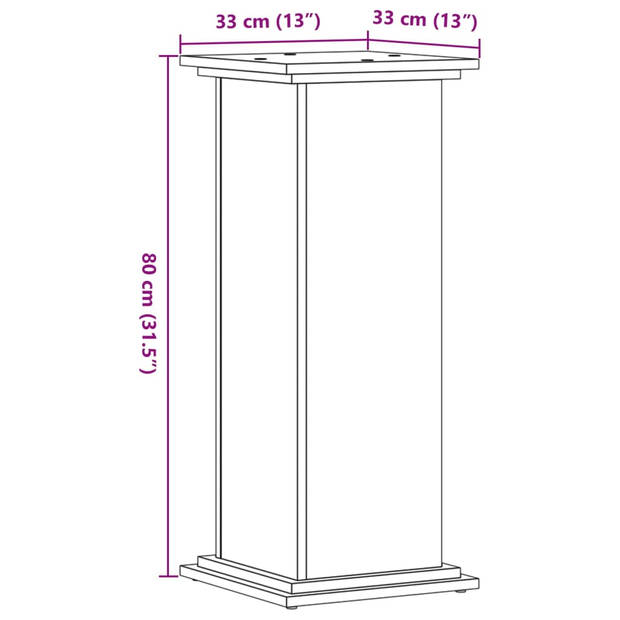 vidaXL Plantenstandaard 33x33x80 cm bewerkt hout bruin eikenkleurig