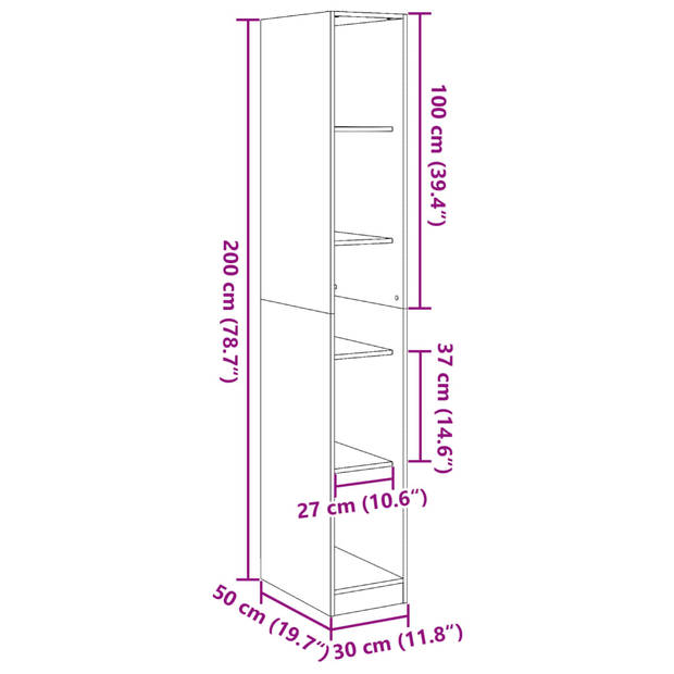 vidaXL Kledingkast 30x50x200 cm bewerkt hout zwart