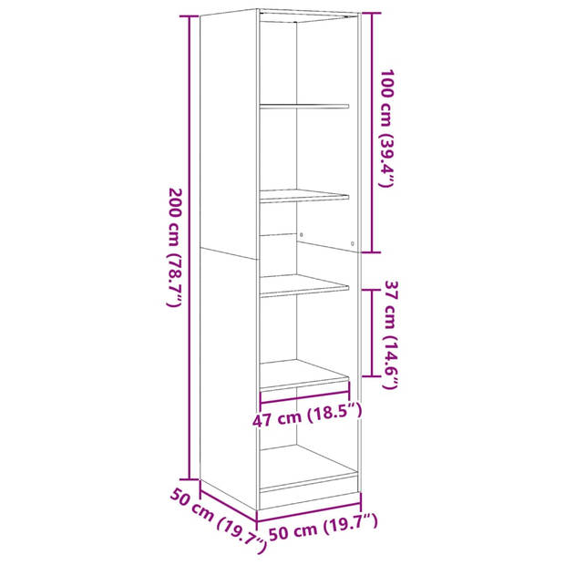 vidaXL Kledingkast 50x50x200 cm bewerkt hout artisanaal eikenkleurig