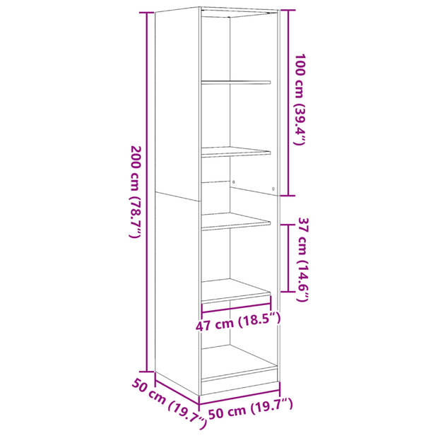 vidaXL Kledingkast 50x50x200 cm bewerkt hout zwart