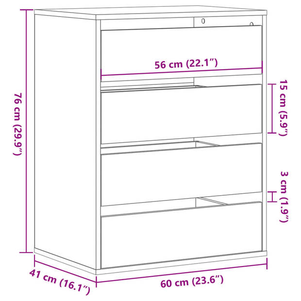 vidaXL Ladekast 60x41x76 cm bewerkt hout artisanaal eikenkleurig