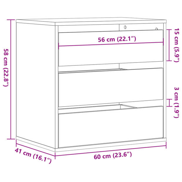 vidaXL Ladekast 60x41x58 cm bewerkt hout gerookt eikenkleurig