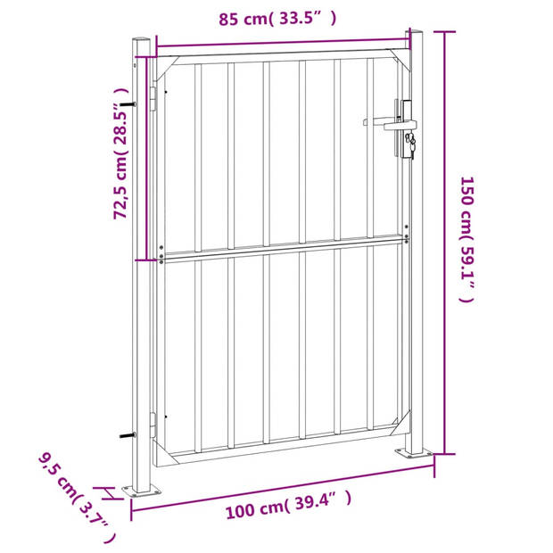 vidaXL Tuinpoort 100x150 cm roestvrij staal