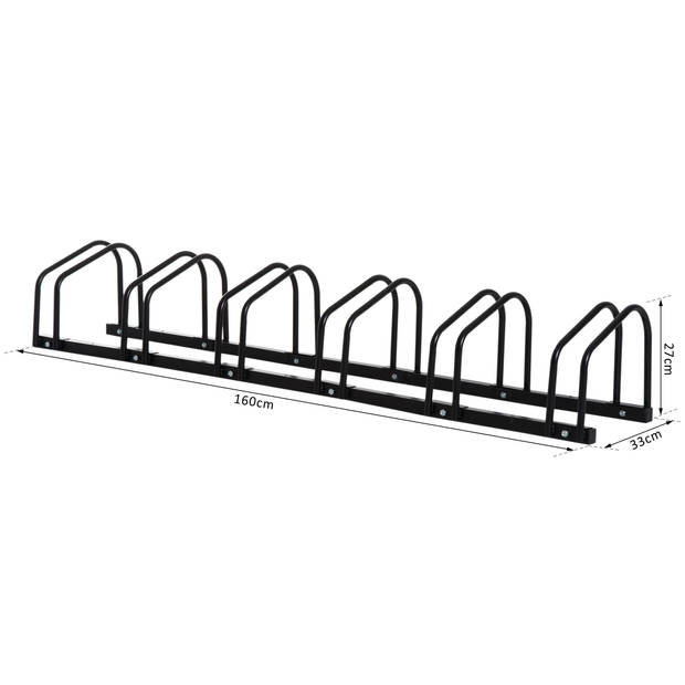 Fietsenrek - Fietsrek -Fietsstandaard - Voor 6 fietsen - Muurmontage mogelijk - 160 x 33 x 27 cm - Zwart