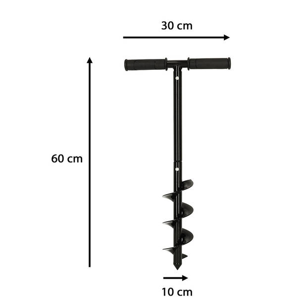 Ikonka zwarte Grondboor met rubberen handvat - boordiameter 10 cm totale lengte 60 cm