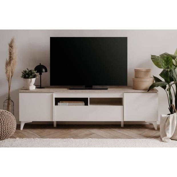 Bertrix 56A TV-meubel - Travertijn/wit decor - Spaanplaat - 177 x 51,5 x 40 cm