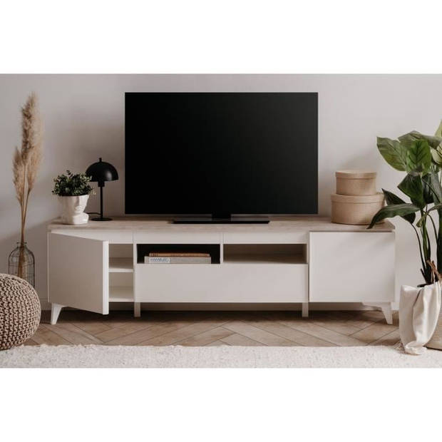 Bertrix 56A TV-meubel - Travertijn/wit decor - Spaanplaat - 177 x 51,5 x 40 cm