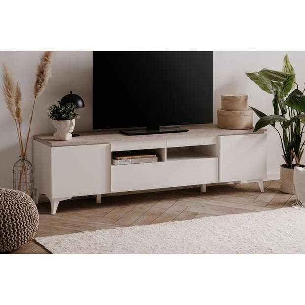 Bertrix 56A TV-meubel - Travertijn/wit decor - Spaanplaat - 177 x 51,5 x 40 cm